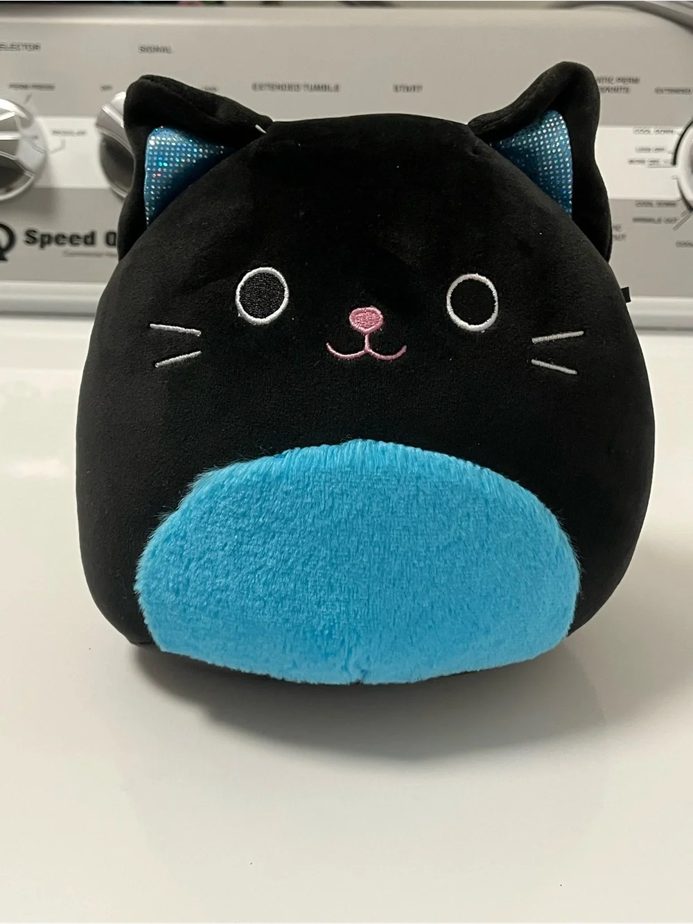 Squishmallows Black Plush Cat Toy with Blue Belly